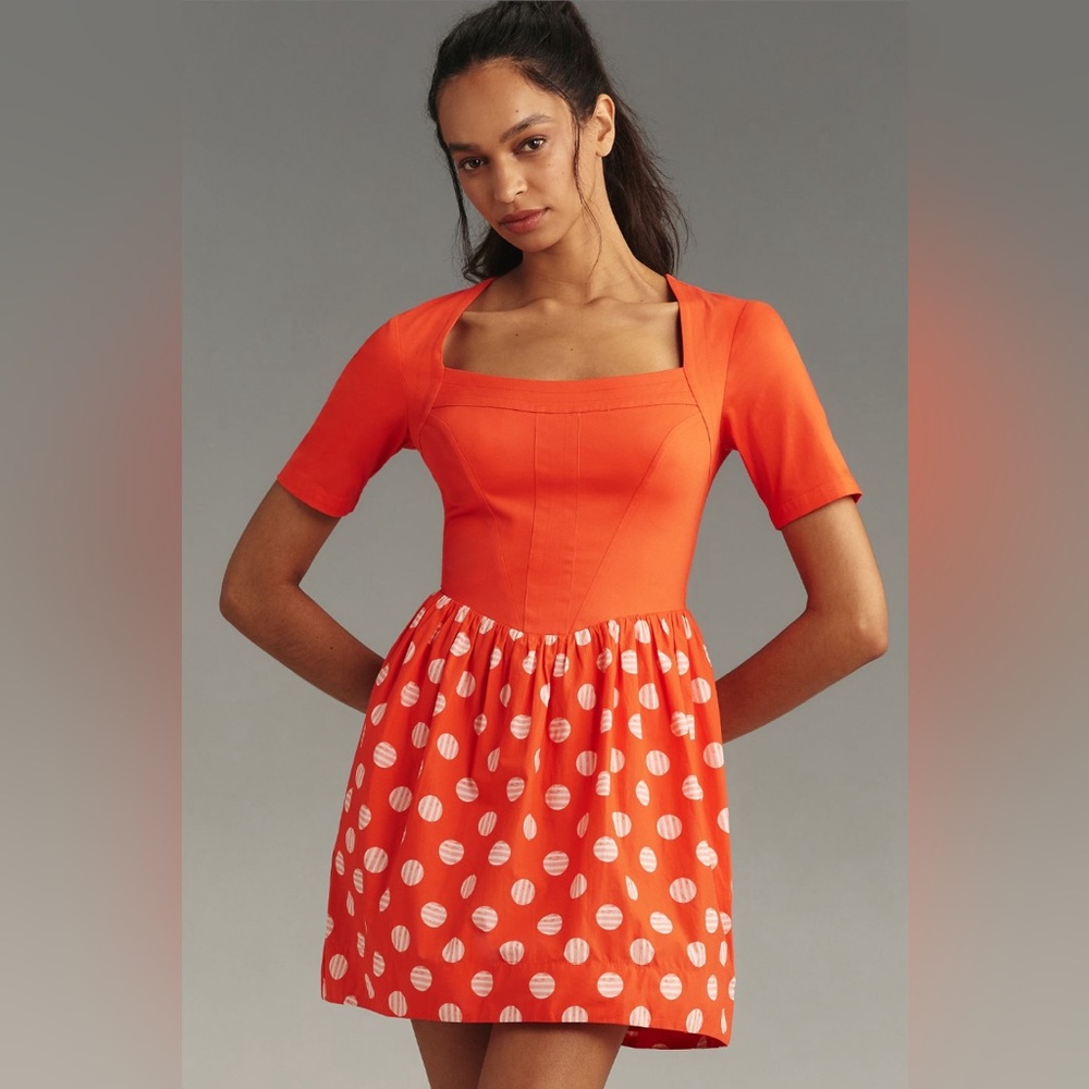✨ Anthropologie Short-Sleeve Square-Neck Mini Dress Sz L